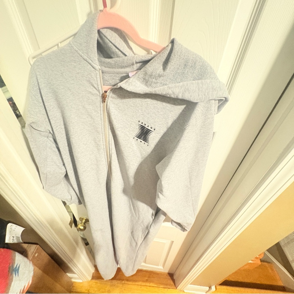 Savage x fenty Gray Zip-Up onesie grey  with Logo size small